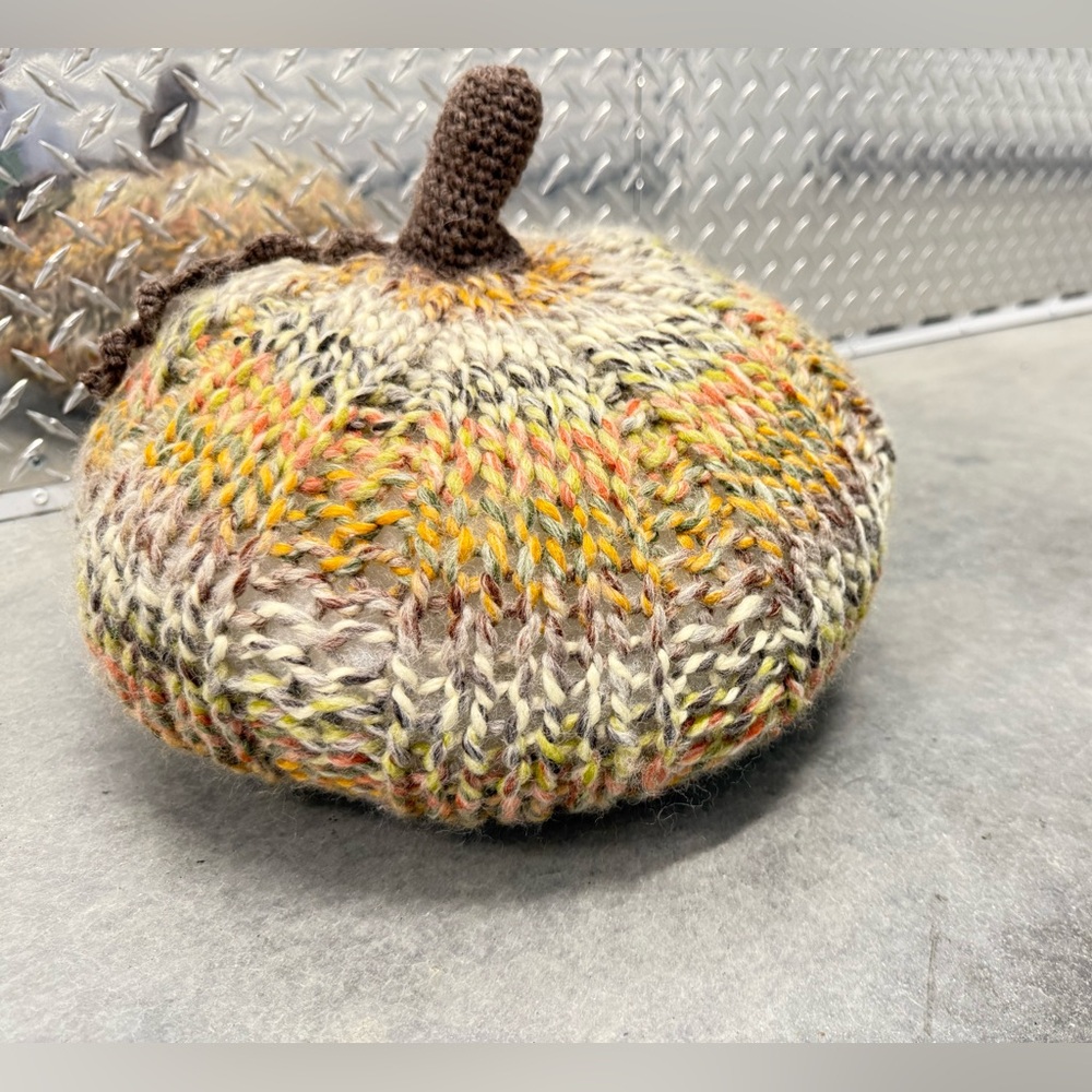 Crochet knit large pumpkin pillow